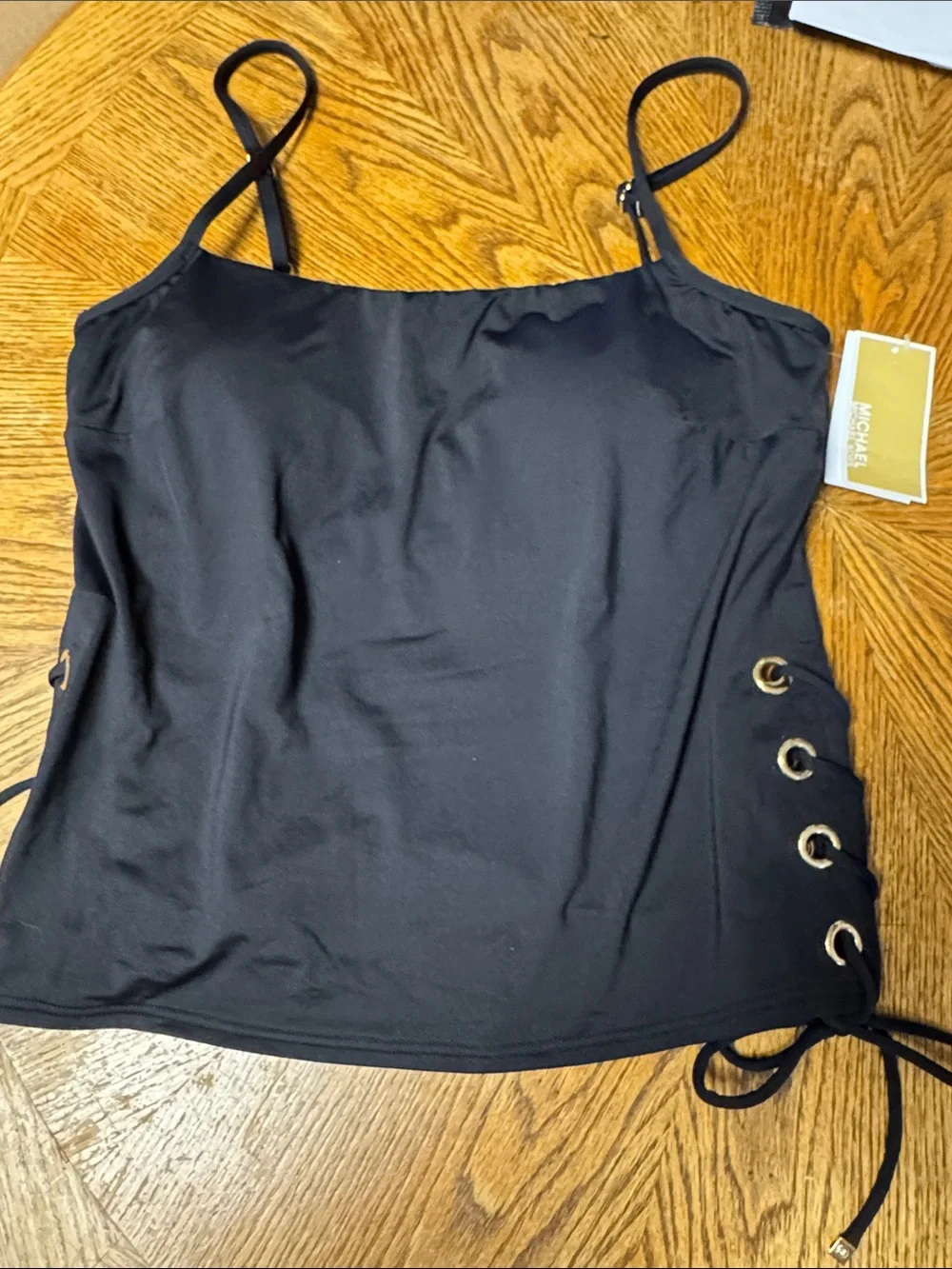 Michael Kors NWT M Black TIE SIDE GROMMETS Adjustable underwire TANKINI TOP